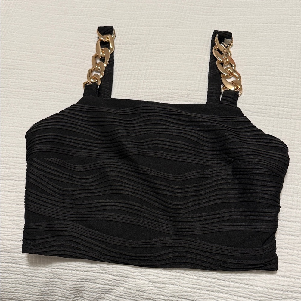 SHEIN Black Crop Top with Gold Chain Straps